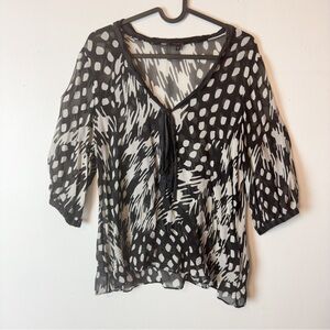 Ted Baker 100% Silk Black and White Blouse